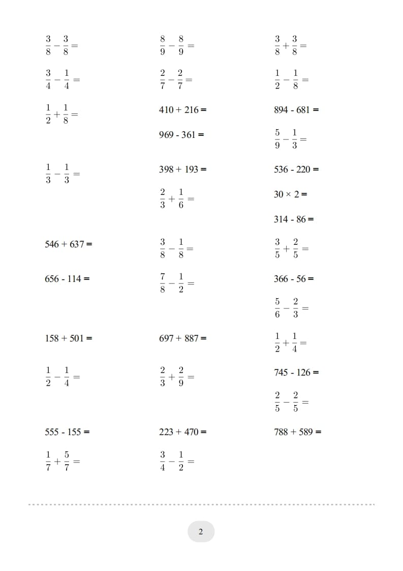图片[2]-三年级数学上册口算题(【总复习】)1000题（人教版）-学霸吧