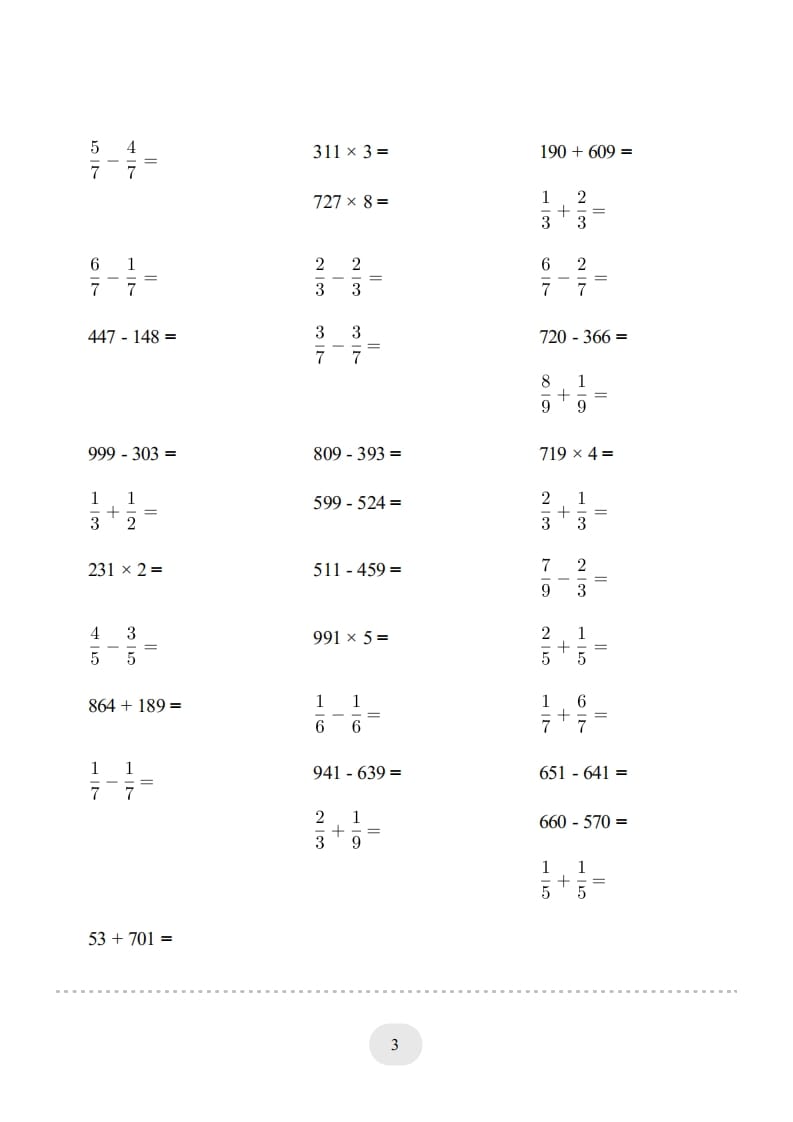 图片[3]-三年级数学上册口算题(【总复习】)1000题（人教版）-学霸吧