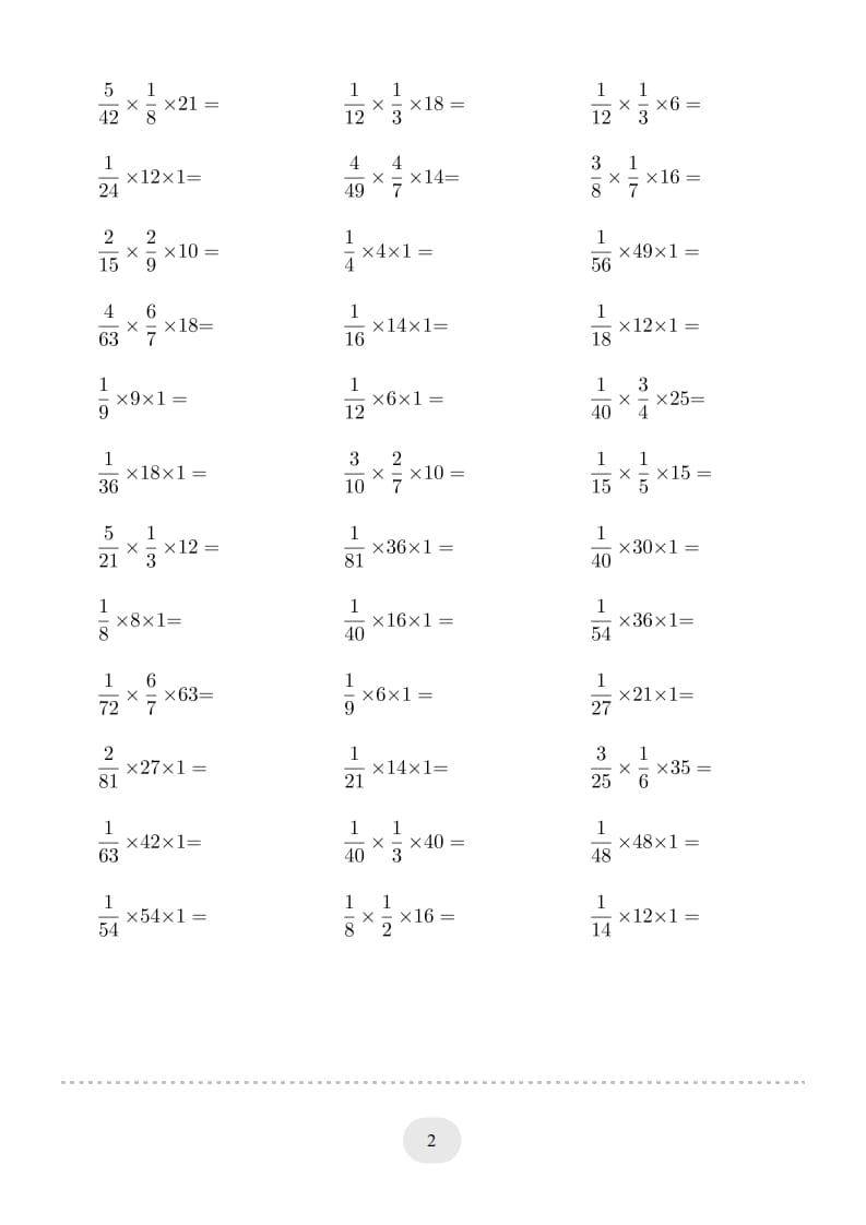 图片[2]-六年级数学上册▲口算题（分数与整数连乘）连打版（人教版）-学霸吧