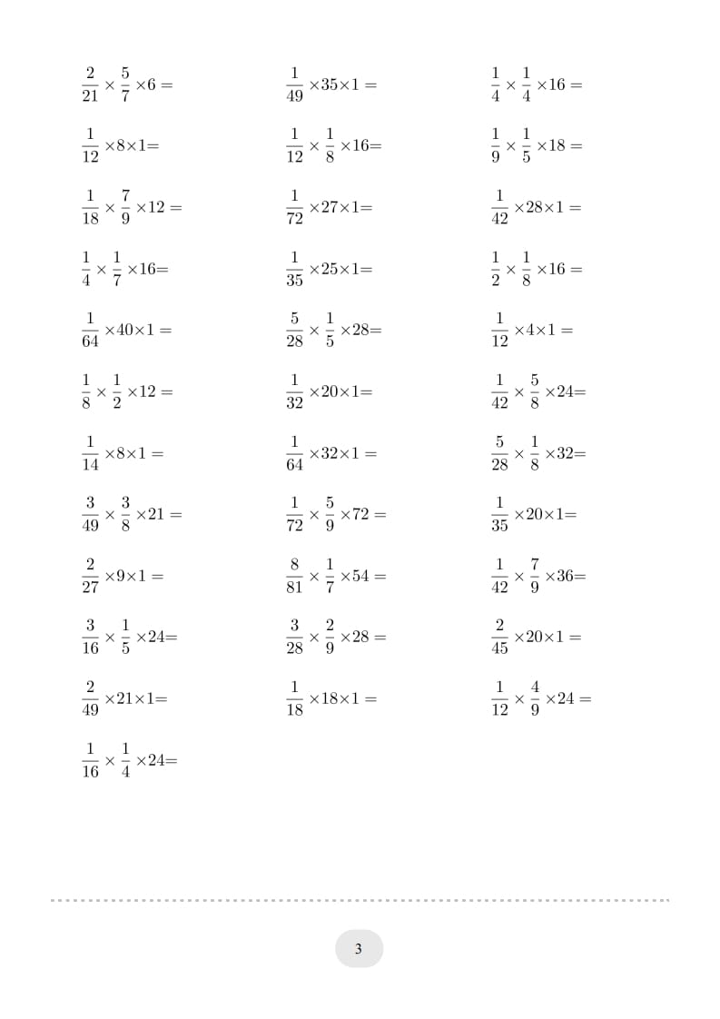 图片[3]-六年级数学上册▲口算题（分数与整数连乘）连打版（人教版）-学霸吧