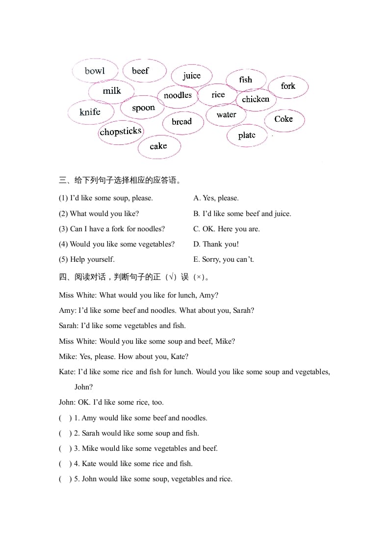 图片[2]-四年级英语上册Unit5_B_阶段训练（人教版一起点）-学霸吧