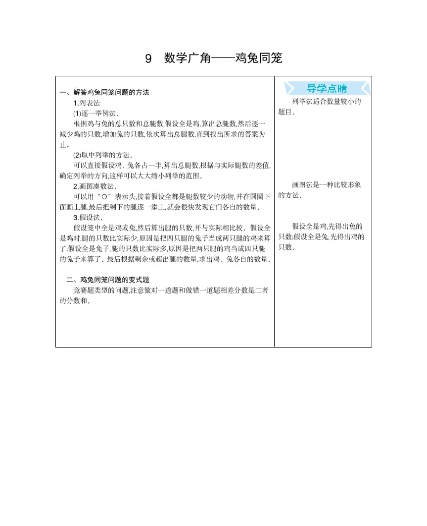 四年级数学下册9.广角—鸡兔同笼-学霸吧