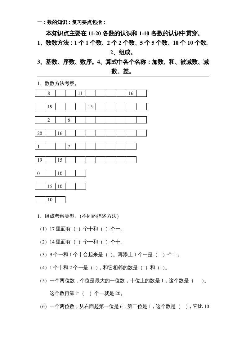 一年级数学上册专题训练—填空题（苏教版）-学霸吧