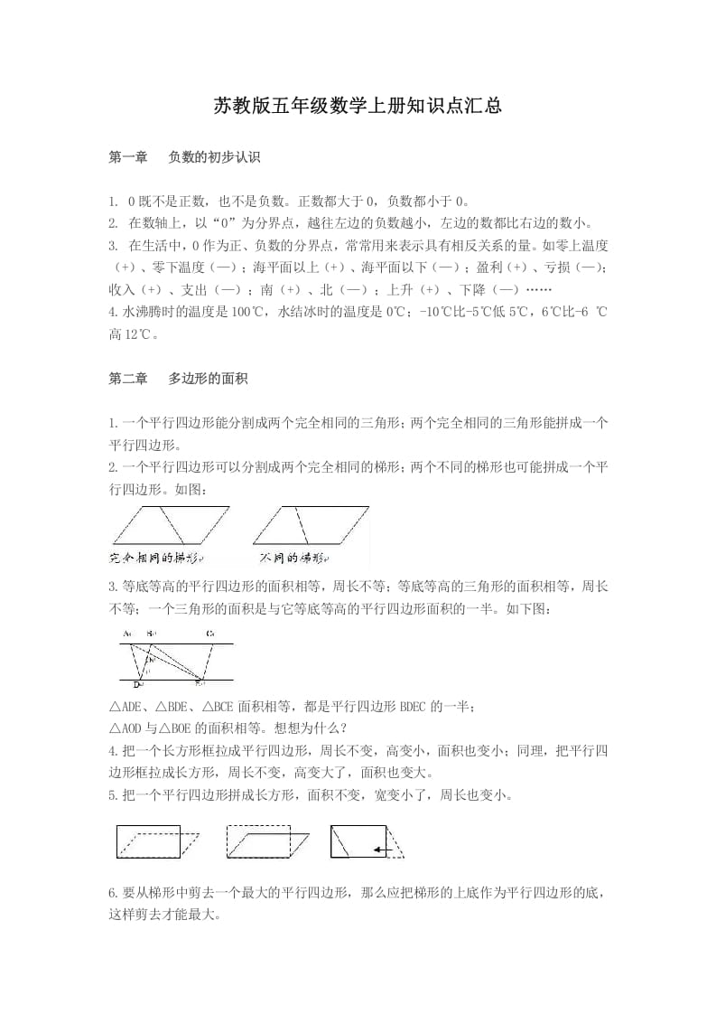 五年级数学上册知识点汇总苏教版（苏教版）-学霸吧