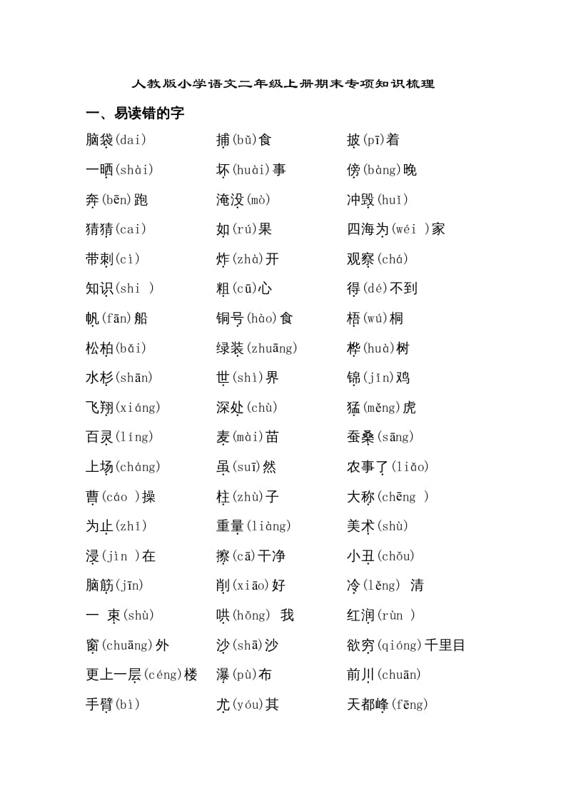 二年级语文上册期末专项知识梳理（部编）2-学霸吧