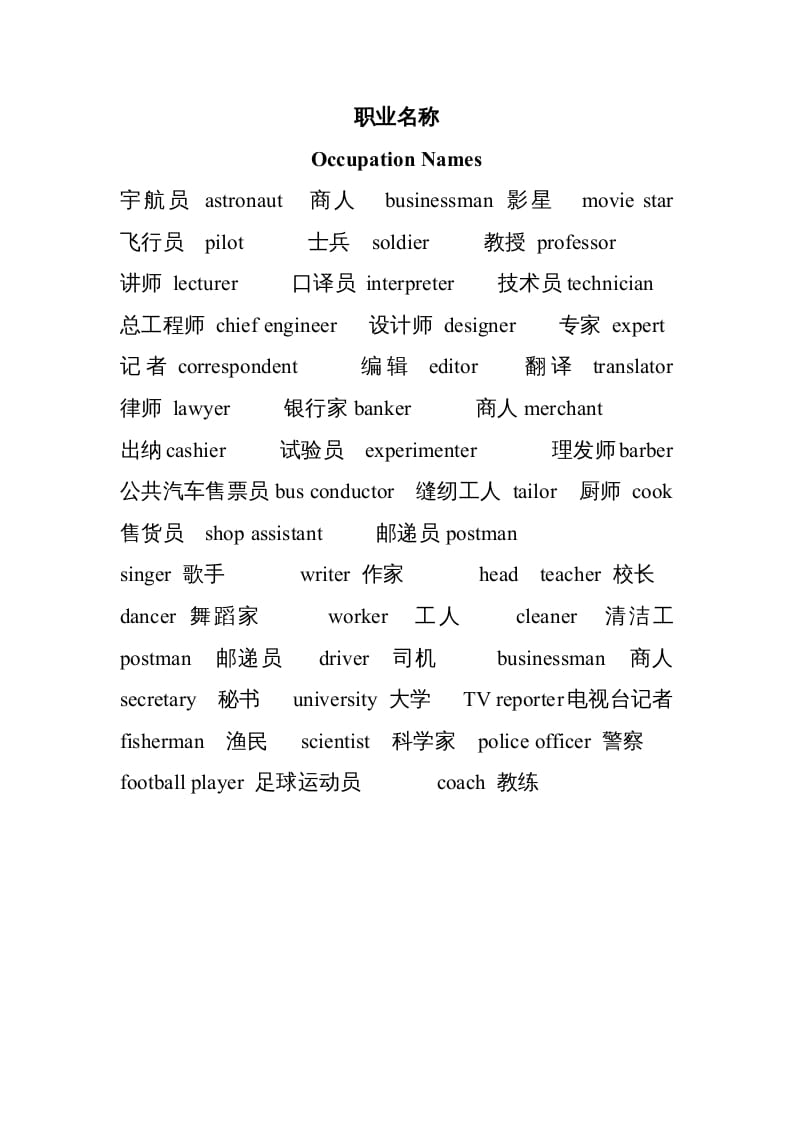 六年级英语上册常见职业名称（人教版PEP）-学霸吧