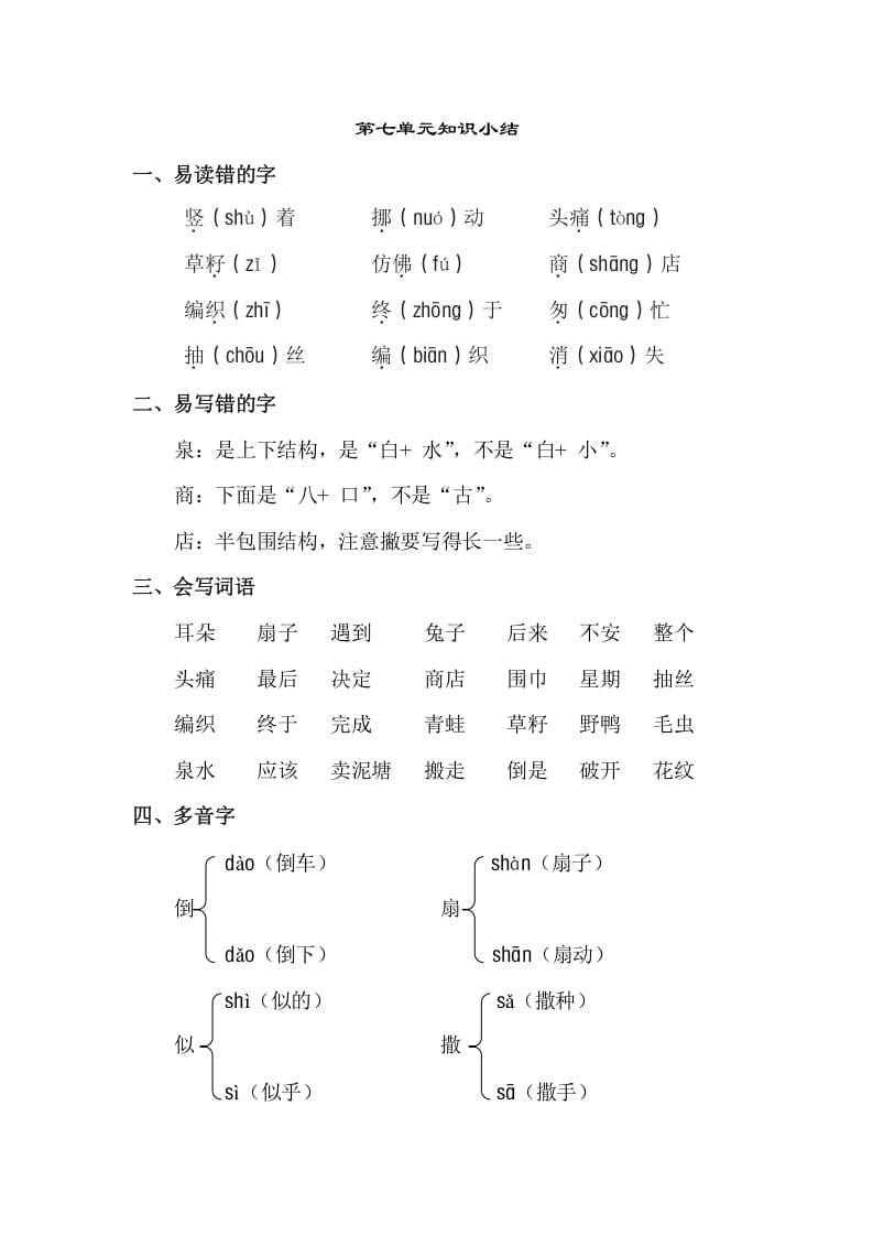 二年级语文下册第七单元知识点梳理-学霸吧
