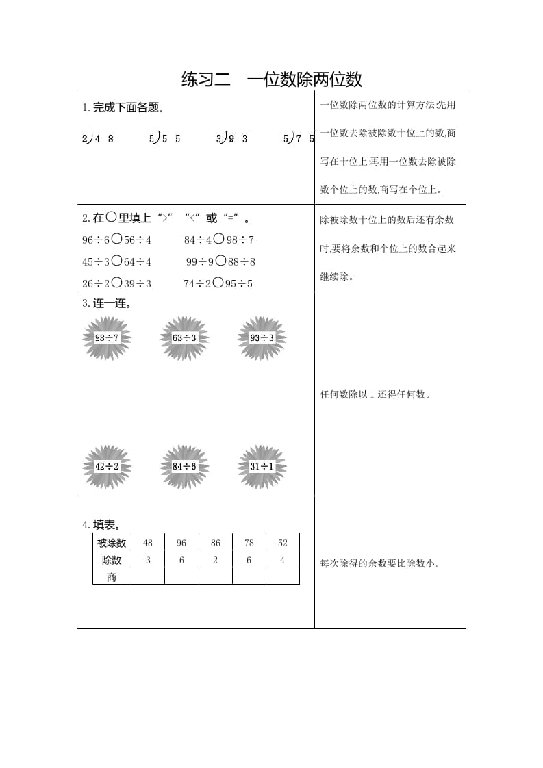 三年级数学下册2练习二一位数除两位数-学霸吧