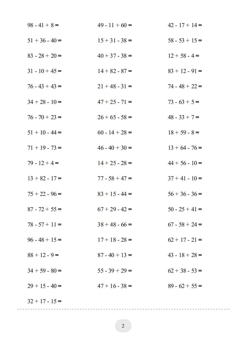 图片[2]-二年级数学上册口算题(加减混合)1000题（人教版）-学霸吧