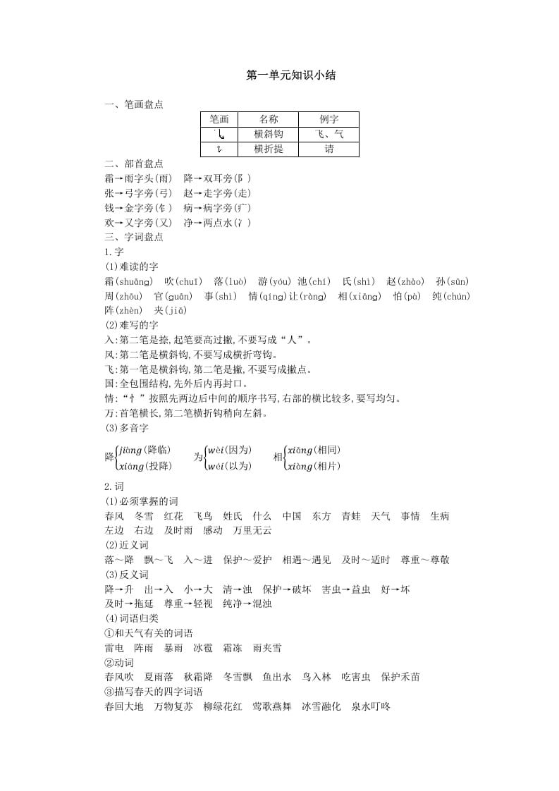 一年级语文下册第一单元知识小结-学霸吧