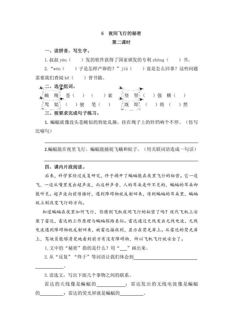 图片[3]-四年级语文上册6夜间飞行的秘密-学霸吧