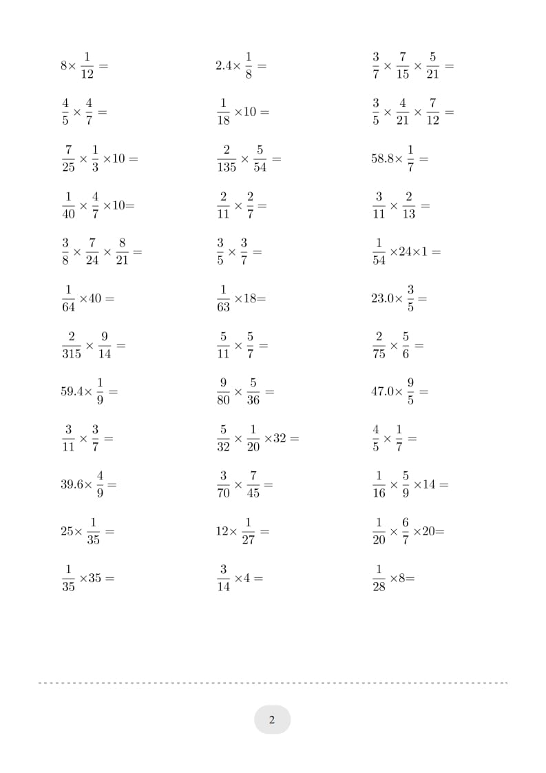 图片[2]-六年级数学上册▲口算题（分数乘法）连打版（人教版）-学霸吧