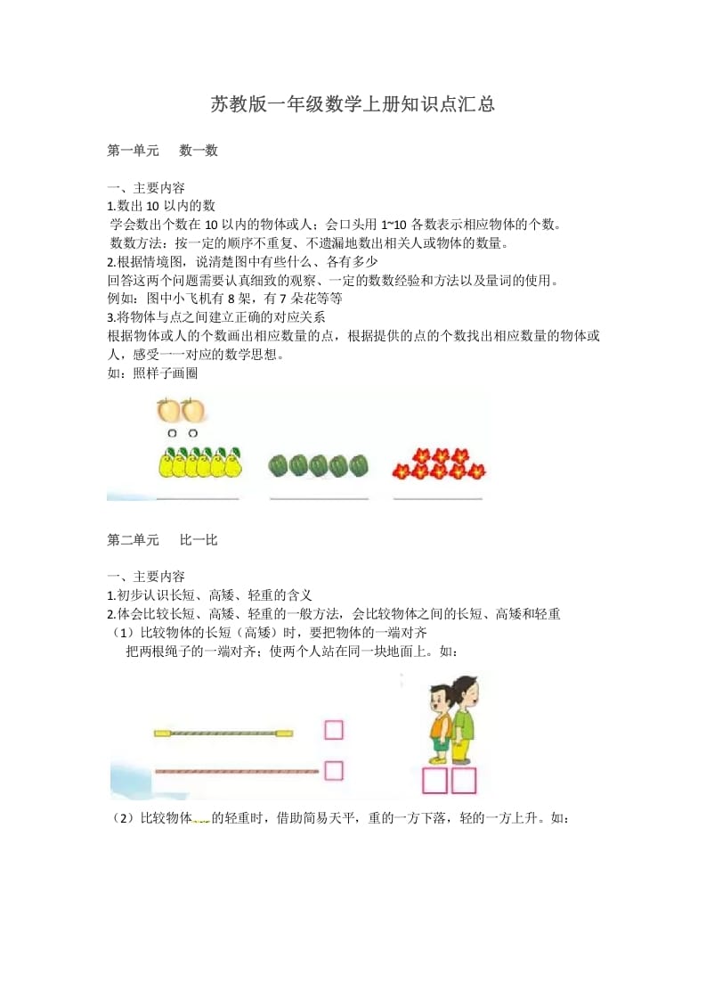 一年级数学上册知识点汇总（苏教版）-学霸吧
