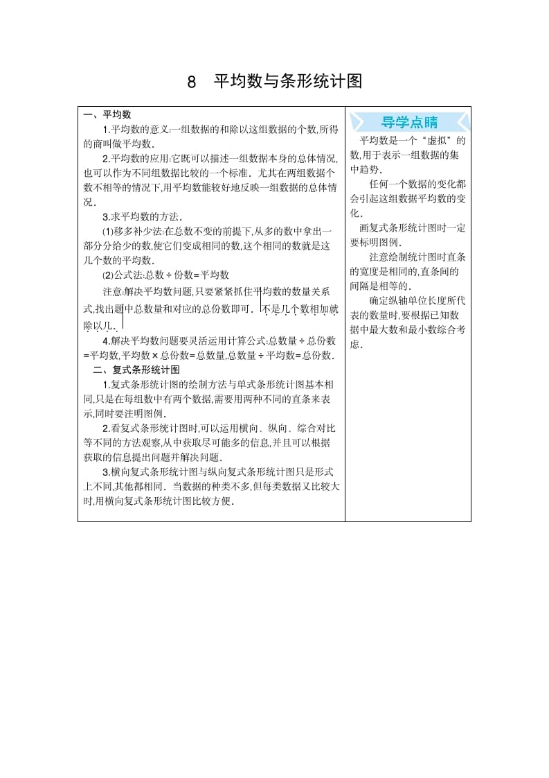 四年级数学下册8.平均数和条形统计图-学霸吧