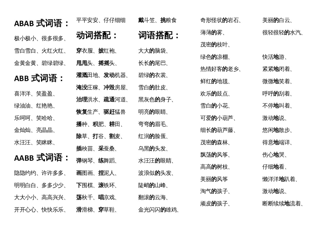 二年级语文上册各类词语汇总（部编）-学霸吧