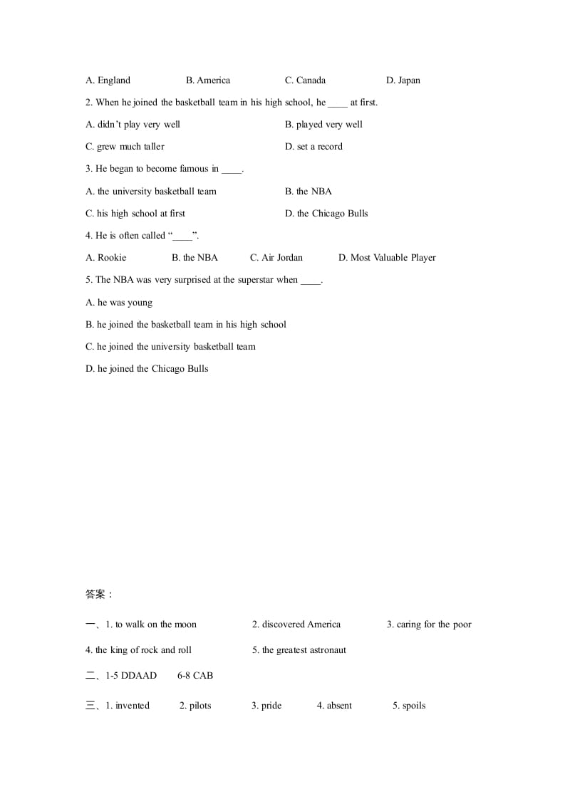 图片[3]-六年级英语上册Unit5FamousPeopleLesson2同步练习3（人教版一起点）-学霸吧