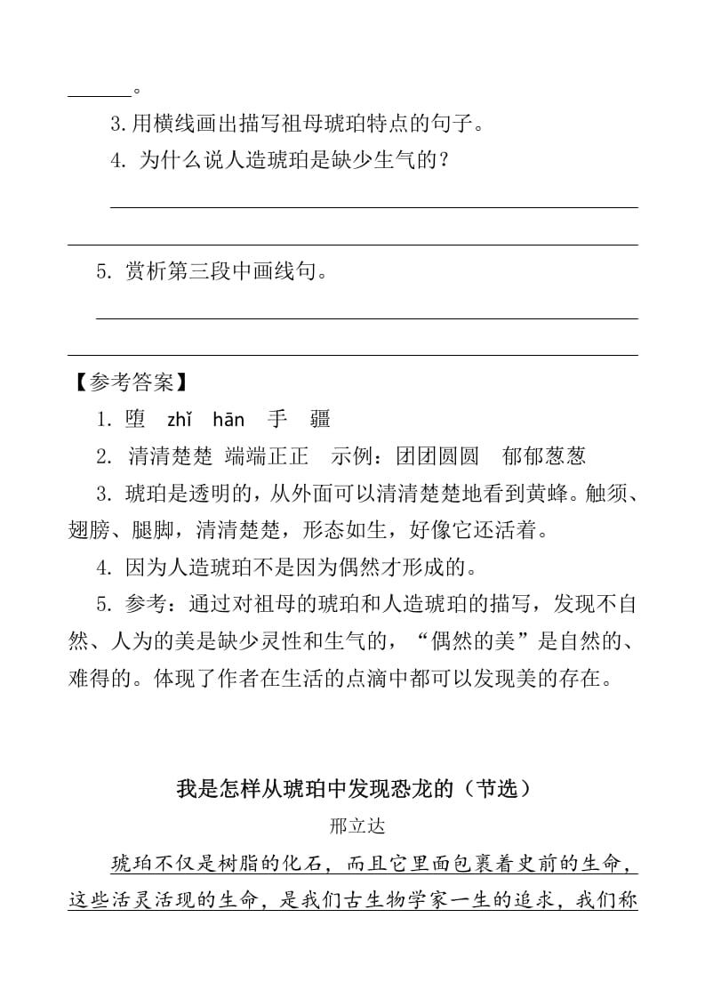 图片[2]-四年级语文下册类文阅读-5琥珀-学霸吧