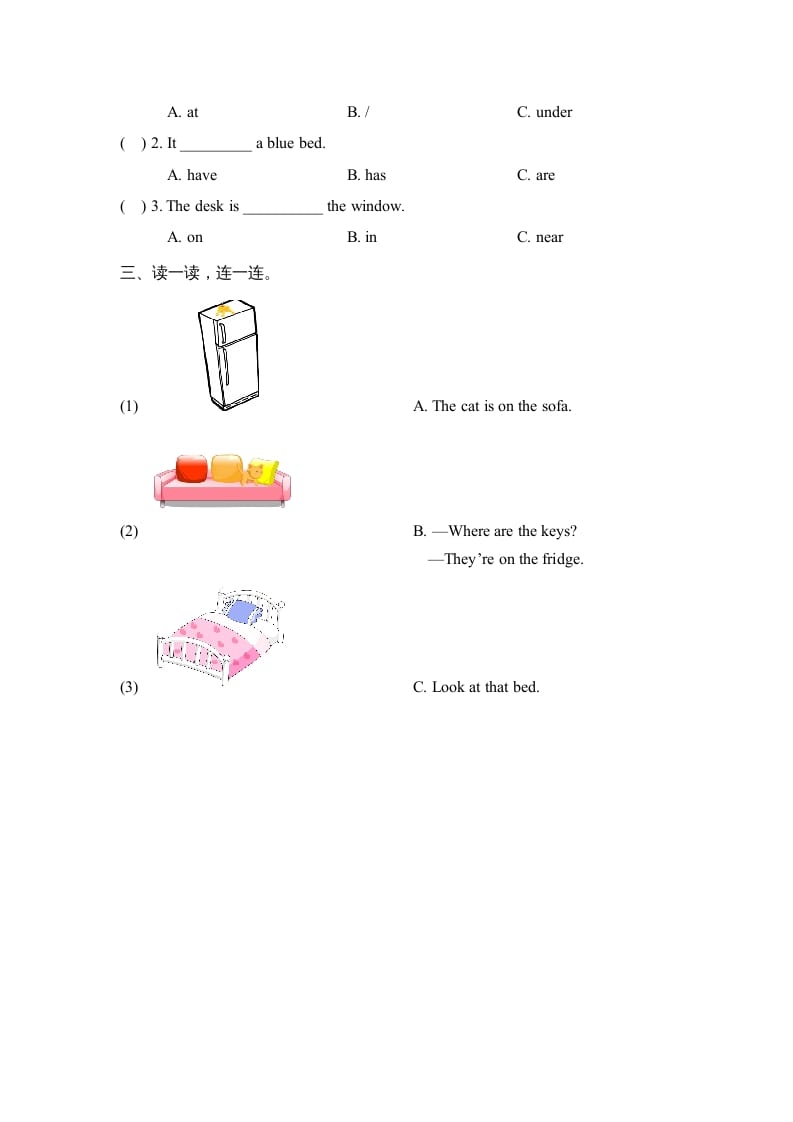 图片[2]-三年级英语上册Unit4_B_Let’s_learn同步习题（人教版一起点）-学霸吧