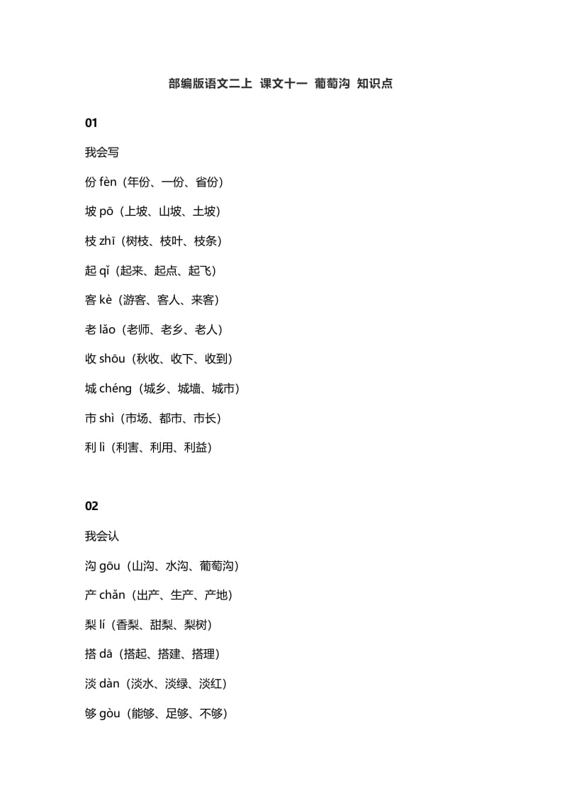 二年级语文上册15二上课文十一葡萄沟知识点（部编）-学霸吧