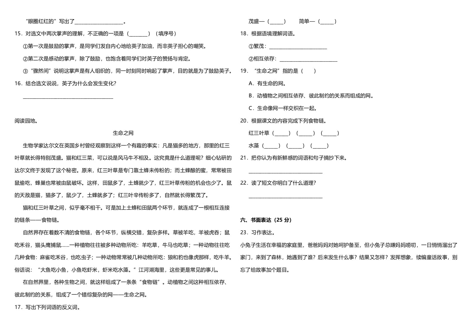 图片[3]-三年级语文上册（期末测试题）版（部编版）-学霸吧