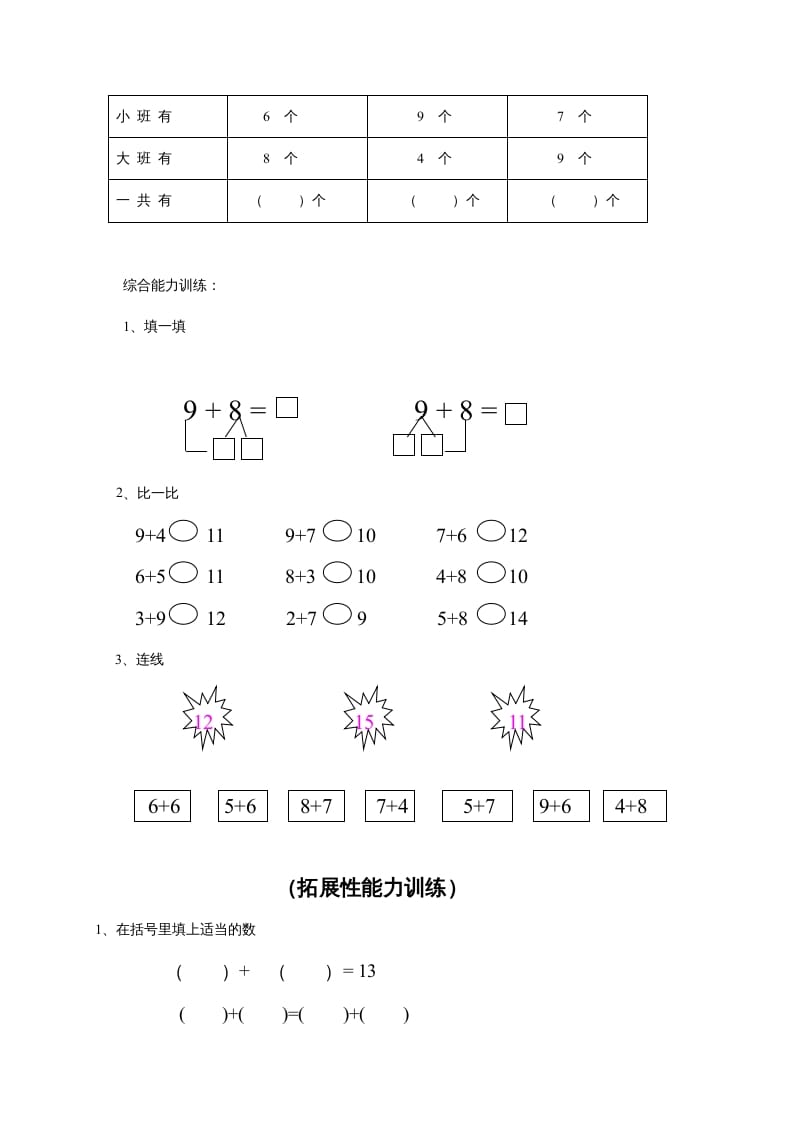 图片[2]-一年级数学上册第9单元检测卷（人教版）-学霸吧