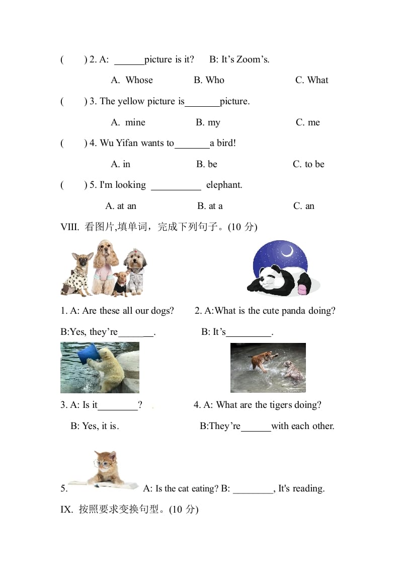 图片[3]-五年级数学下册Unit5Whosedogisit单元测试-学霸吧