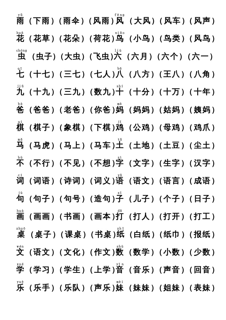 图片[2]-一年级语文上册上识字表生字组词(有答案）（部编版）-学霸吧