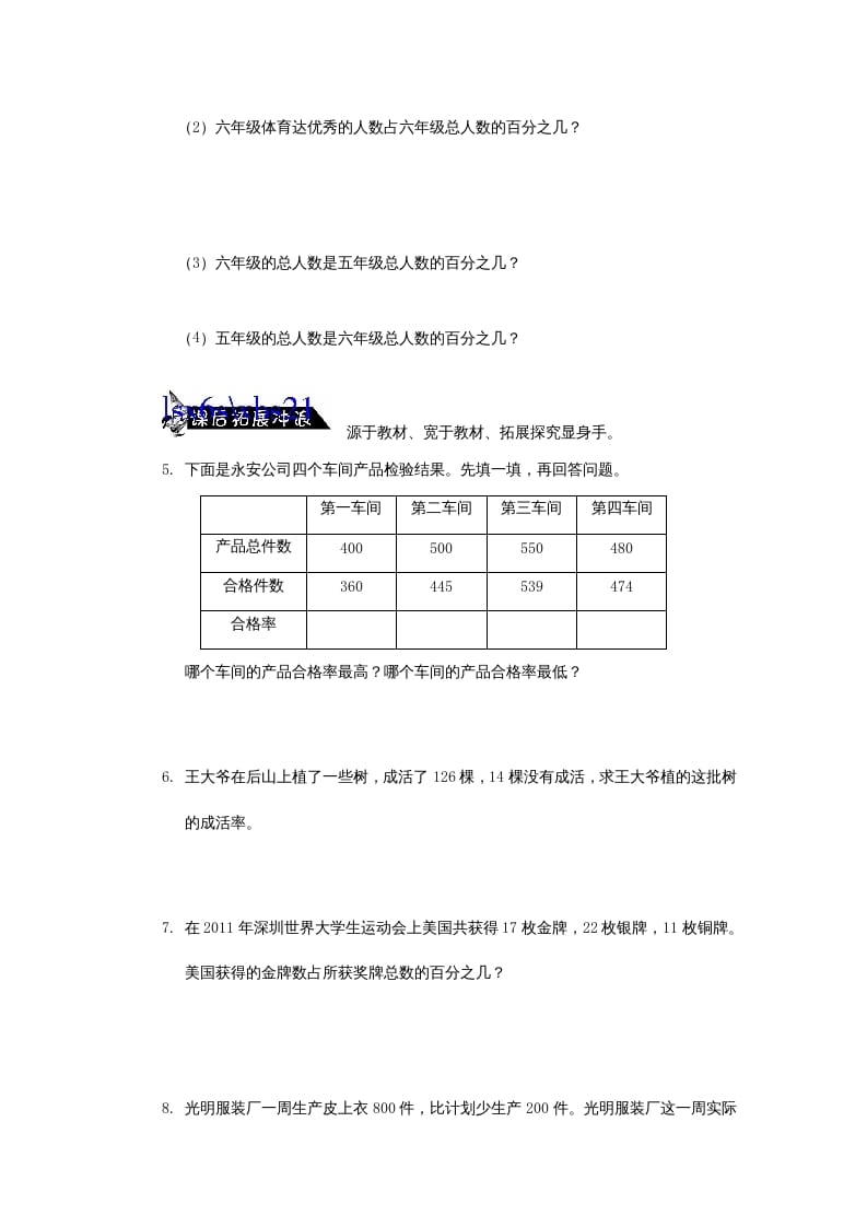 图片[2]-六年级数学上册百分数同步练习2（苏教版）-学霸吧