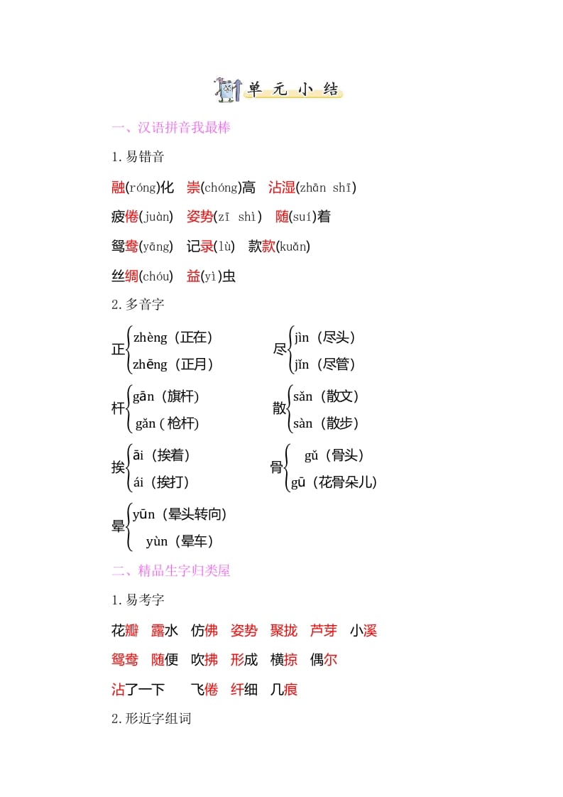 三年级语文下册知识小结-第一单元-学霸吧